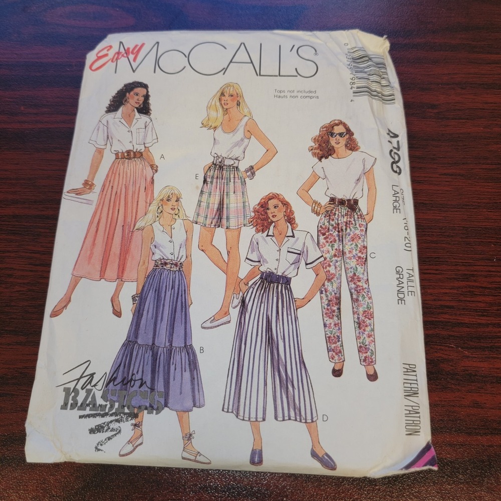 Vintage McCall's 4798 Easy Fashion Basics Sewing‎ Pattern Skirt Pants Culottes